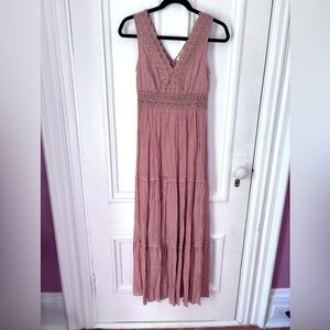 Rebellion Women’s Brown Sleeveless Snap Closure Tiered Maxi Sundress Lined XS